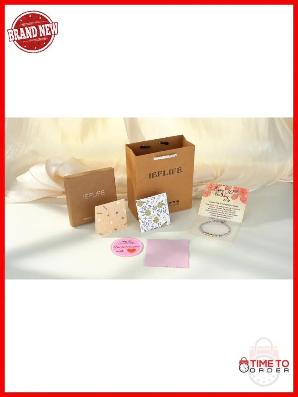 14K White Gold Plated Beaded Link Bracelet with Happy Birthday Gift Box
